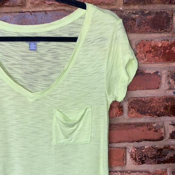 Aerie Neon Highlighter Yellow Short Sleeve V-Neck Burnout Pocket T-Shirt Size XS - Picture 2 of 6
